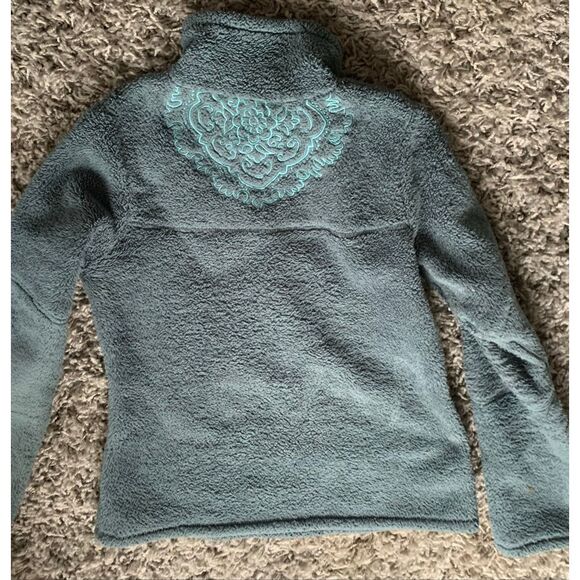 ATHLETA 1/4 ZIP FLEECE EMBROIDERED teal pullover SWEATER JACKET sz S M - Picture 2 of 10